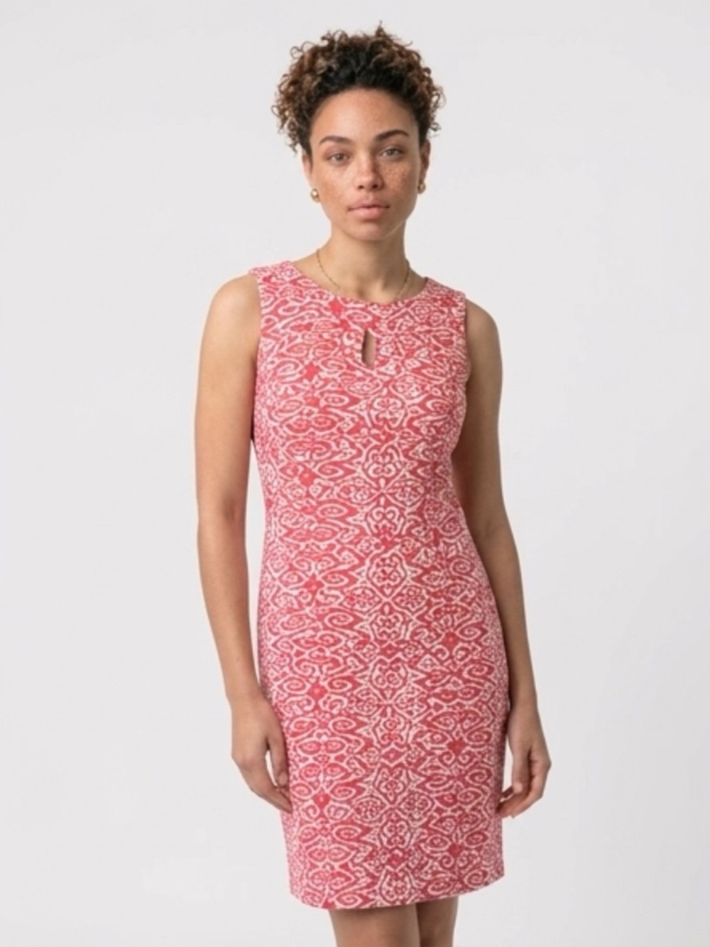 Lauren Ralph Lauren Coral Pink Printed Sleeveless Keyhole Midi Dress